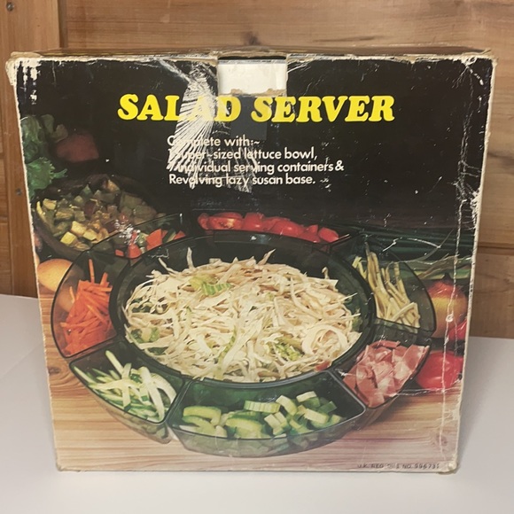 Vintage Salad Server large bowl 7 individual serving containers / Lazy Susan NOS - Picture 4 of 10